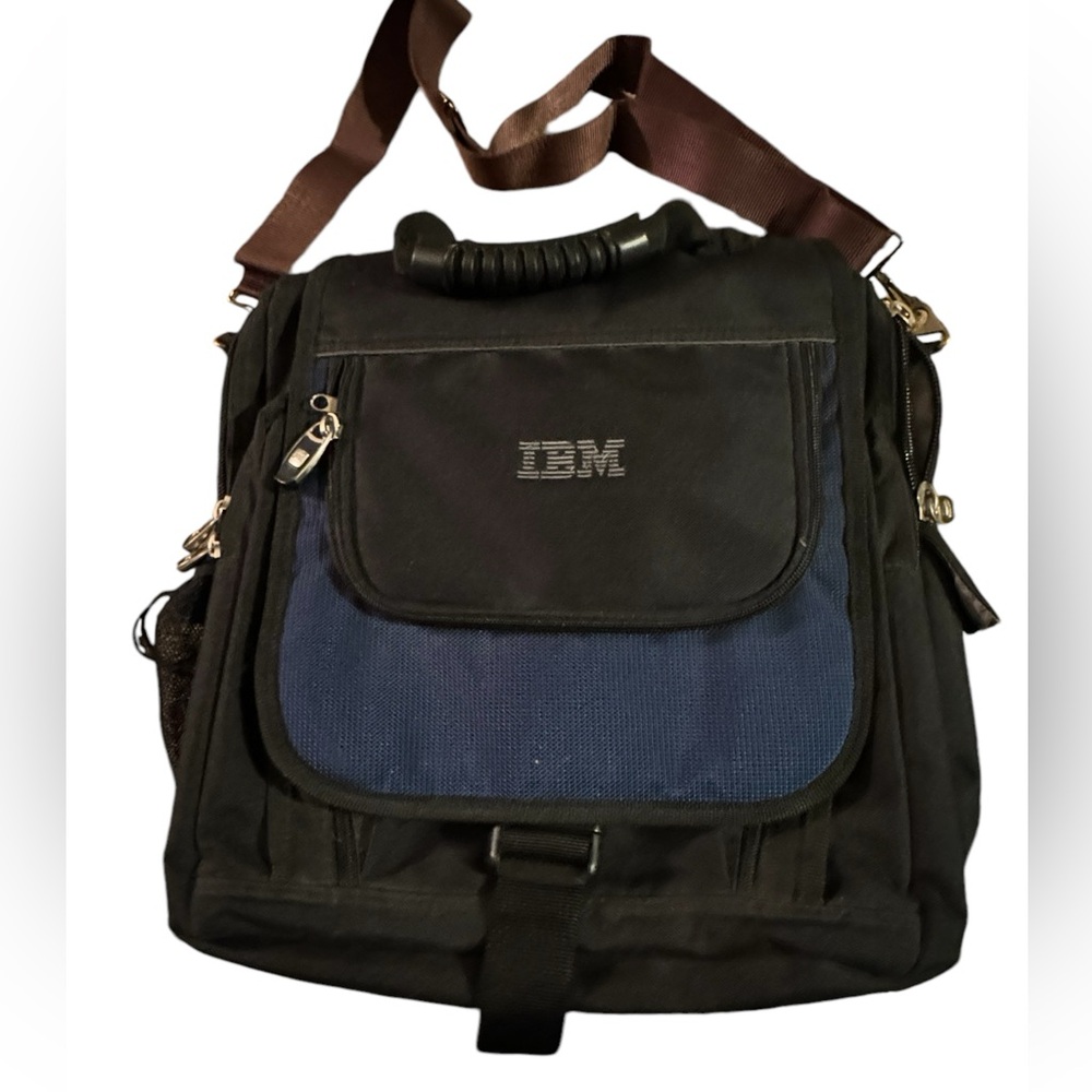 Vintage Blue Black IBM Computers Laptop Briefcase Attaché Bag RARE Geek Nerd
